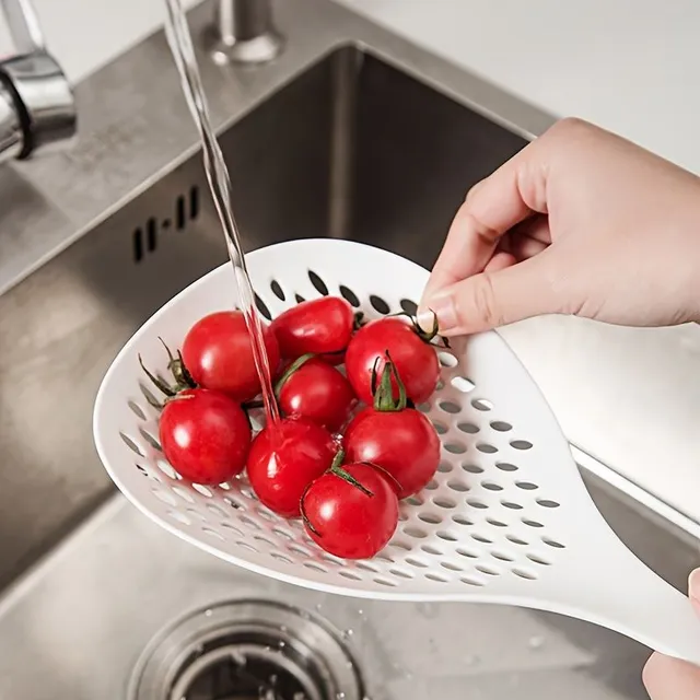 Large plastic ladle with a pasta and fruit label