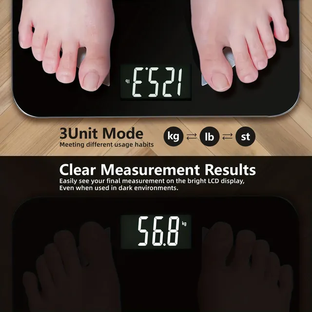 1 pc intelligent weight body fat, digital bath weight with application Body fat analyzer monitors BMI health measurements, body fat, visceral fat, water, muscle and bone mass, capacity 396 pounds