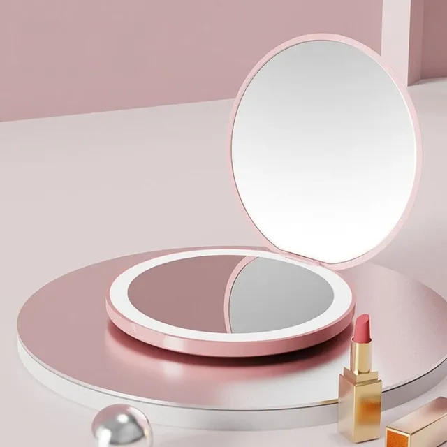Practical small travel folding mirror with LED light on USB charging