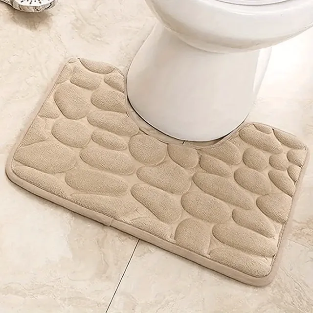 1 pc flannel bath mat in U shape, bathroom non-slip pebble floor mat, soft sofa foot mat, bath rug, bathroom accessories, bathroom utensils, bathroom decoration, bathroom decoration