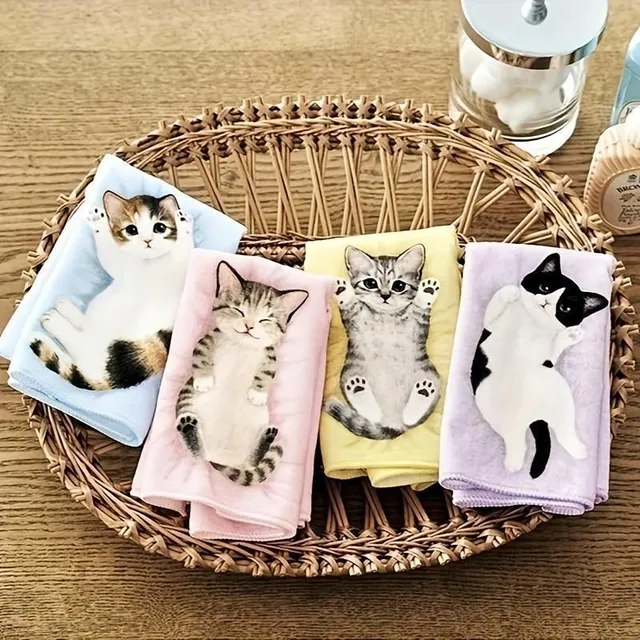 Cute quick-drying towel with cat motif - ultra-wearing and light