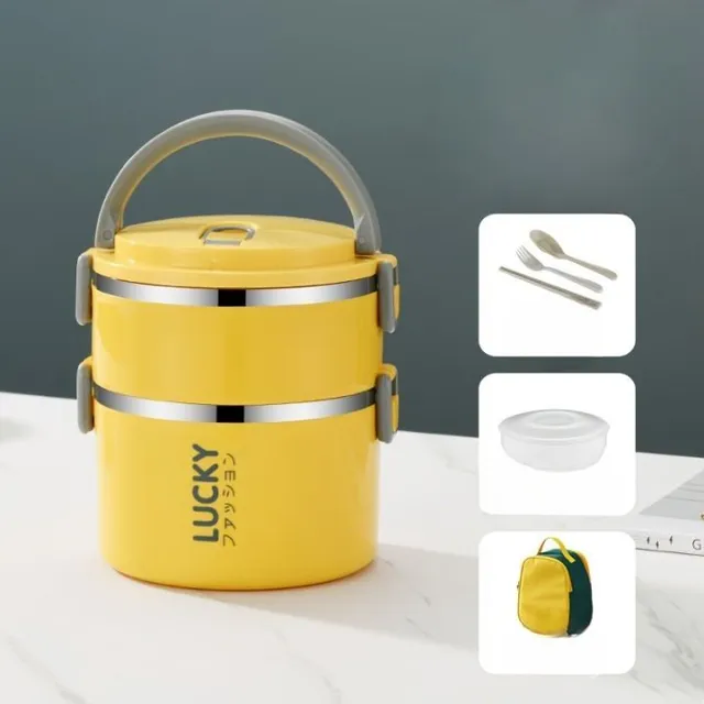 Multi-tier folding lunch box with thermal packaging and lid