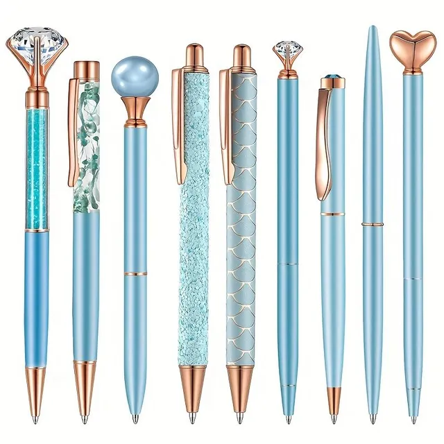 Beautiful set of pens with shimmering diamonds and liquid sand for elegant writing - Perfect gift for women, school, wedding and office