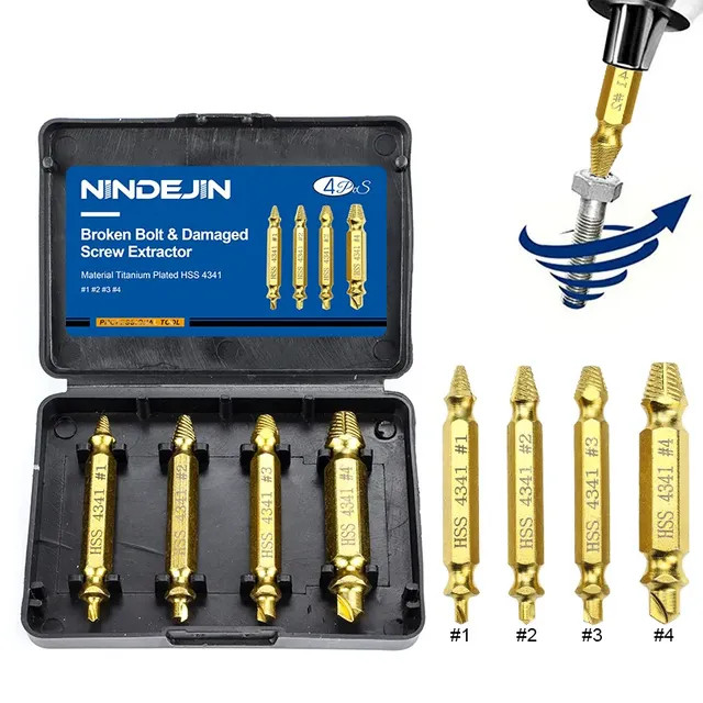 Set of 4 drills for pulling out damaged screws and nuts