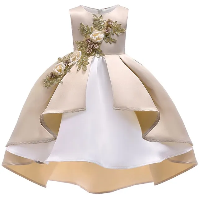 Dievčenské luxusné princeznovské šaty na svadbu Champagne 3 roky