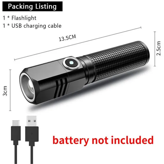 XHP50 LED USB C Rechargeable Mini Battery 16340 18650 Battery 1500lm Powerful Flashlight can be closed with one click