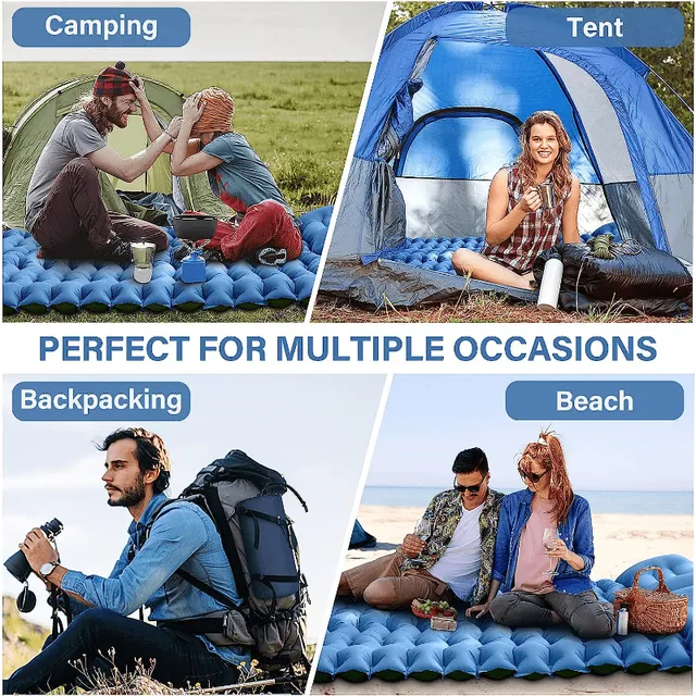 1pc Two-piece inflatable card with pillow, 10,16 cm extra strong, camping, with integrated foot pump