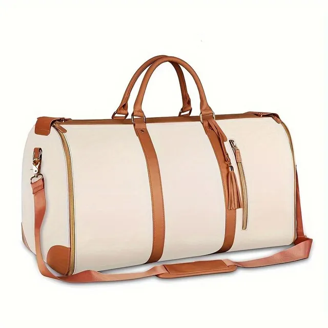 Luxury leather travel bag with fringes and expandable space for clothing