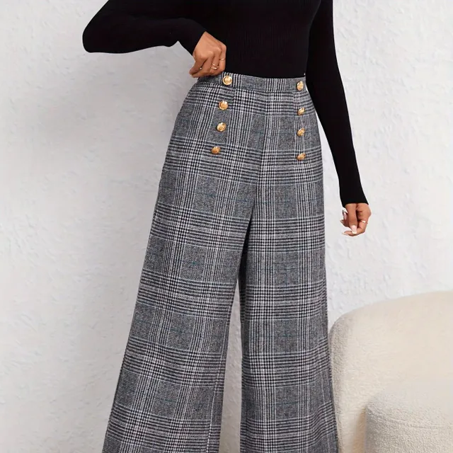 Wide pants with karaoke cube, elegant high waist, comfortable for spring and summer