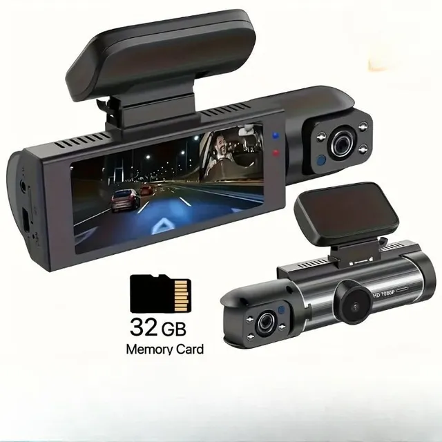 Front and interior camera, 8,03 cm, 1080P, G sensor, HD night vision, cyclic recording, wide angle - DVR into the car