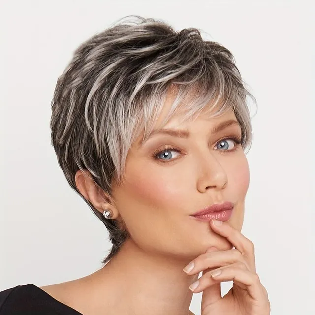 Stylish wig with straight short hair and bangs