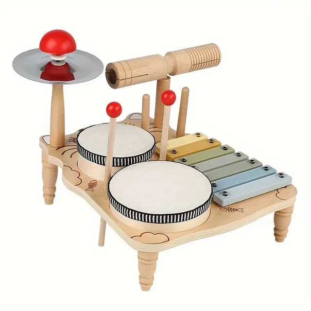 Wooden kit of drums - sensory and educational musical toy