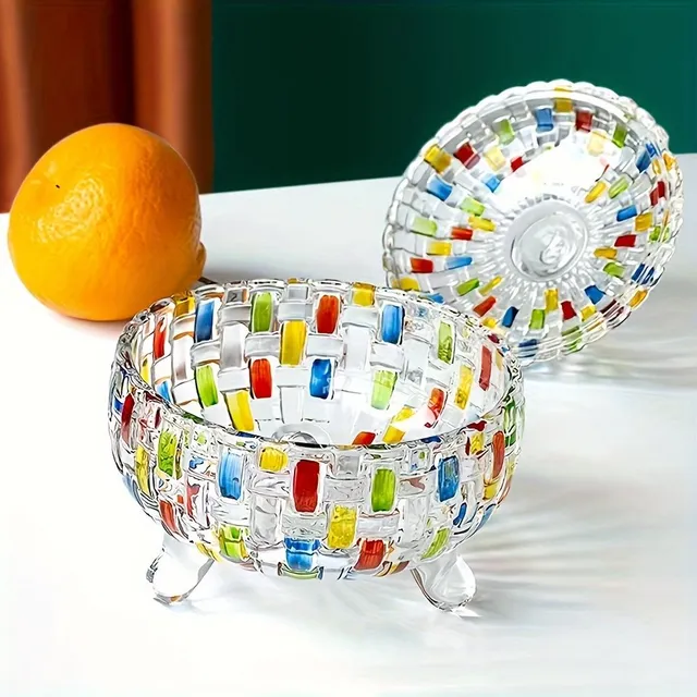 Hand-painted glass bowl with lid - an elegant candy bowl for your home