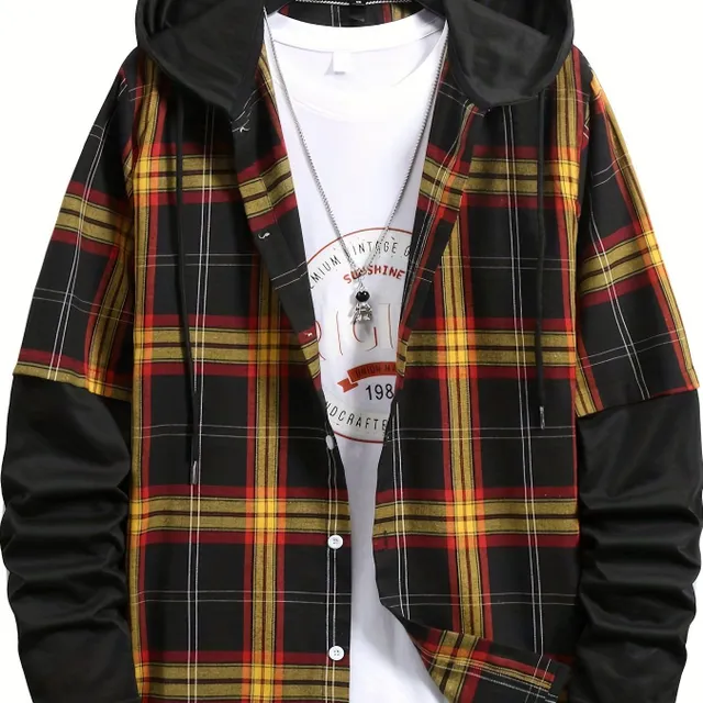 Men's plaid hoodie - black and red, autumn/winter