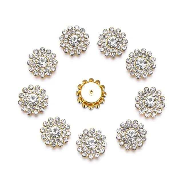 Crystal buttons in flower shape - set 10 pcs