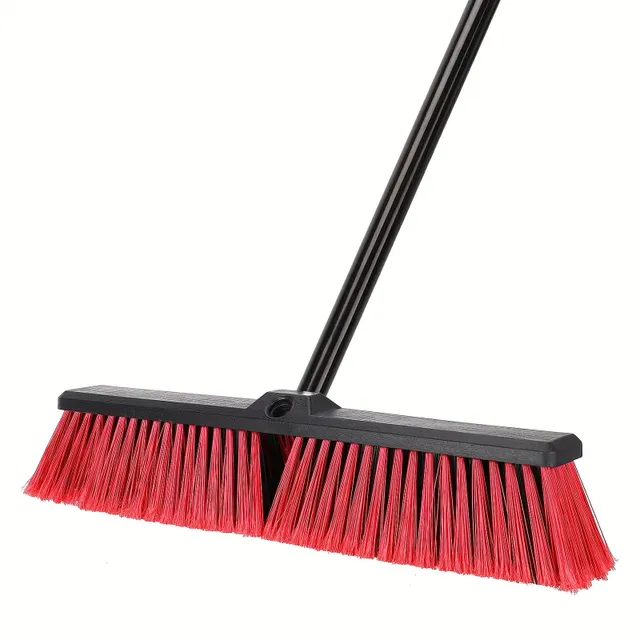 Outdoor broom with fixed bristles - red