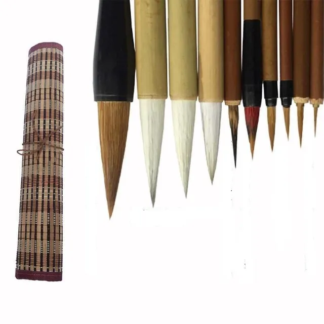 Set of ten bamboo calligraphy brushes