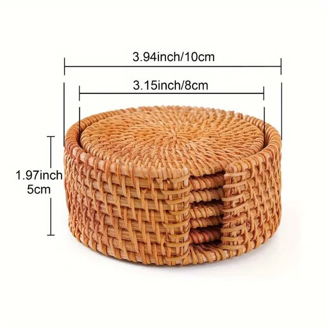 Rattan knitting mug mat with holder and storage box