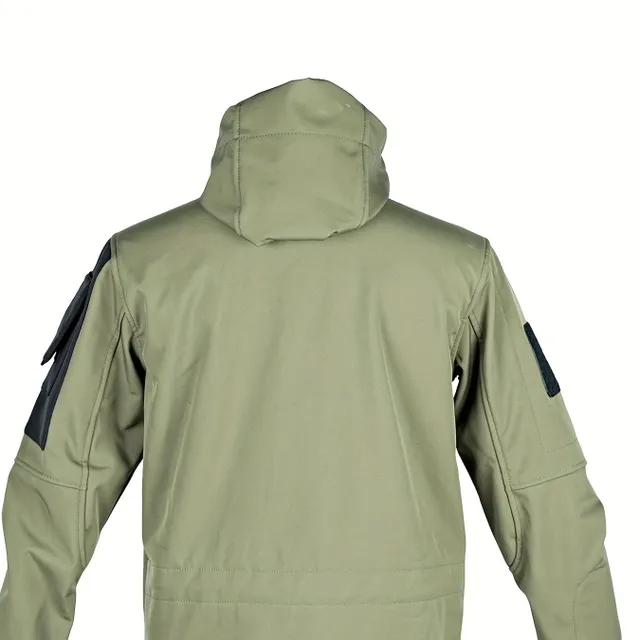 Stylish men's jacket with hood and zipper for long sleeves with colorful blocks and multi-caps - Men's clothing