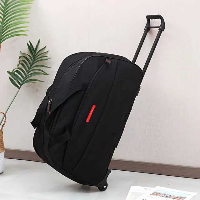 Skládací cestovní taška s vozíkem, lehká voděodolná příruční taška, jednobarevná velkokapacitní cestovní taška z oxfordu
