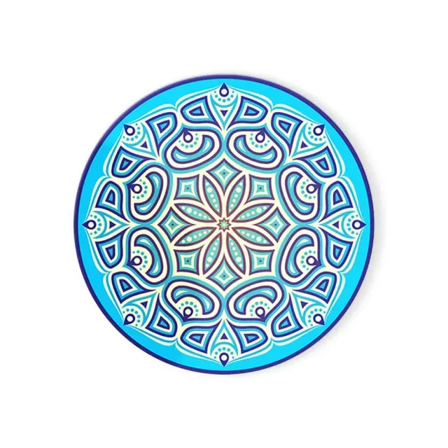 Enamel coaster with mandala pattern and cork base