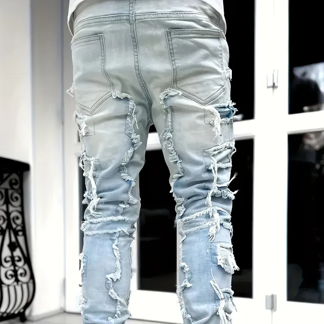 Y2k Hip Hop Stylish Jeans with Cutaway Ends - Men's Stretch Denim Pants for Casual Street Style