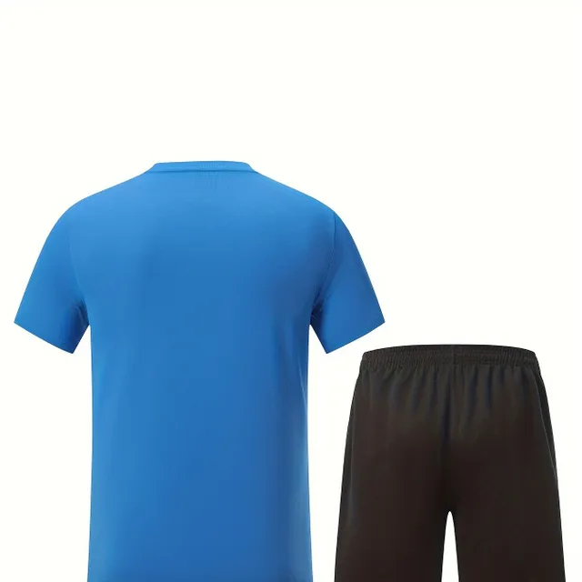 Men's two-piece summer set - T-shirt with short sleeve and round neckline + shorts - trendy holiday and exercise clothes