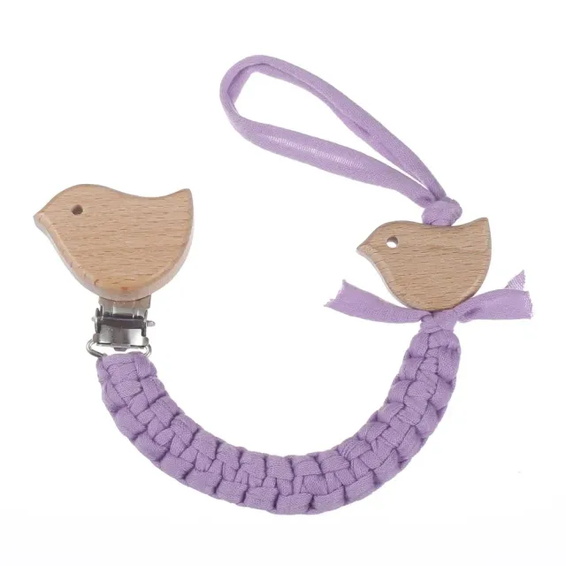 Wooden pacifier clip in the shape of a bird