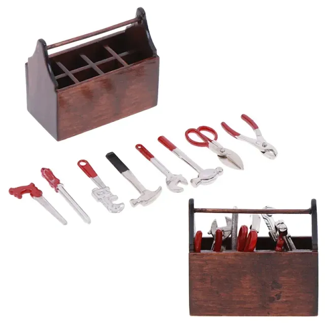 Miniature set of tools 1:12, handmade supplement to doll house, simulation