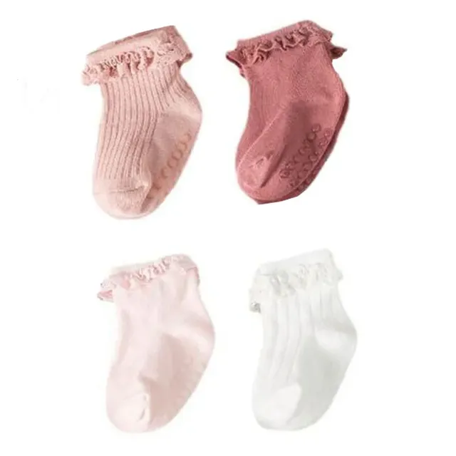 Baby cotton anti-slip socks in autumn and winter with baby and toddler ruffles, 4 pairs