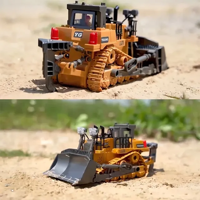 Buldozer RC cu 9 canale, 2,4 GHz, Lumini & Sunet, Carcasă din Metal, Baterie Reîncărcabilă