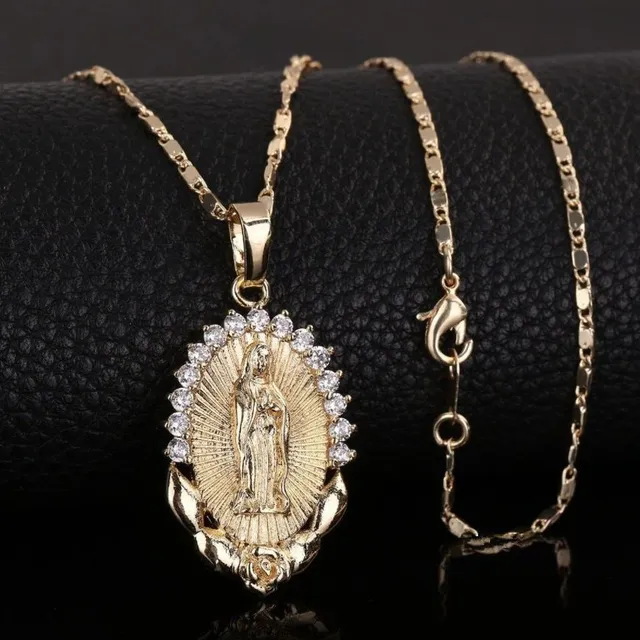 Zircon necklace with pendant of Virgin Mary