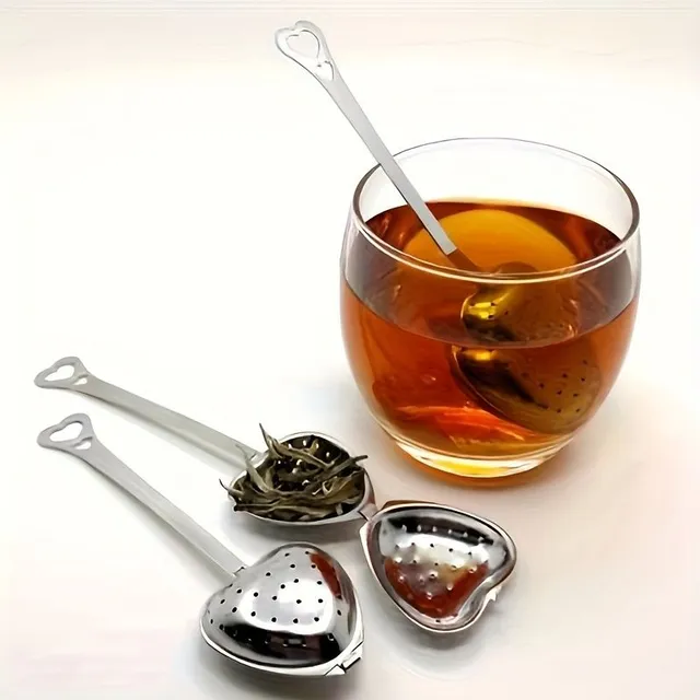 Practical tea sieve in the shape of a heart made of stainless steel with comfortable handle