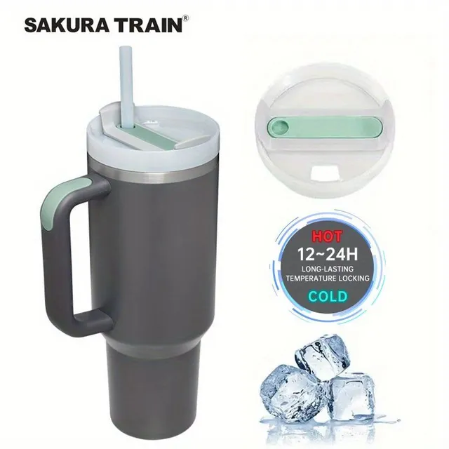 Stainless steel portable thermo mug with straw in different colours