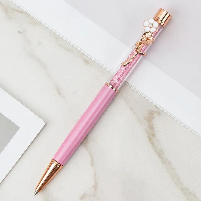 Designerski długopis biurowy z luksusowym zdobieniem w kształcie kwiatu i brokatem