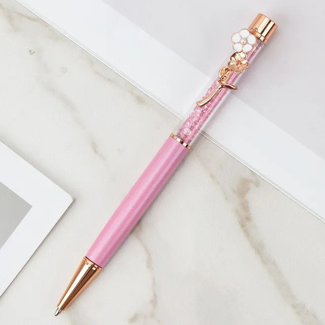 Designer office pen with luxurious flower-shaped decoration and glitters