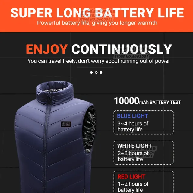 Men's 13-zone heated vest (battery not included) - Casual sleeveless elasticated breathable zipped vest for autumn and winter