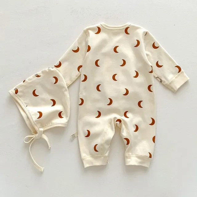 Children's comfortable overall pajamas with cap and moonlight printing