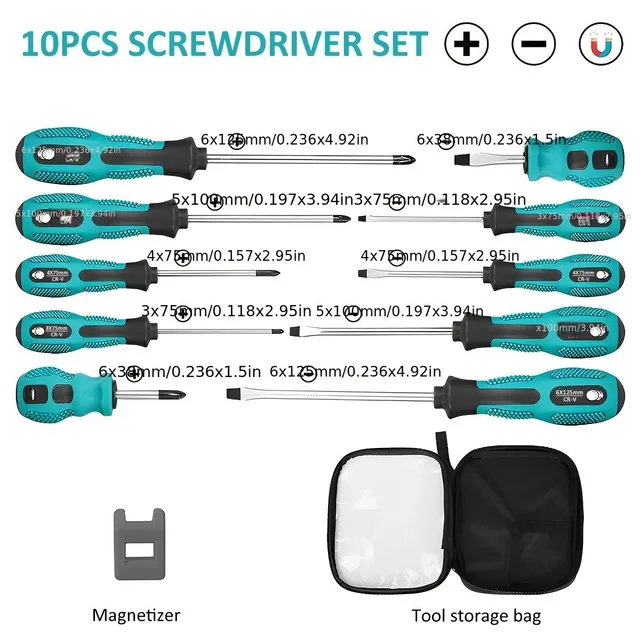 Magnetic screwdriver set - robust, ergonomic set of cross and flat screwdrivers