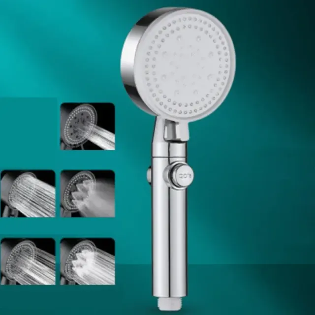 Saving shower head with adjustable high water pressure and one button to stop water