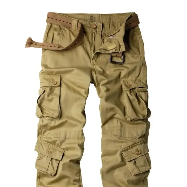 Male casual cargo pants with 8 pockets - military camouflage, comfortable for work and leisure