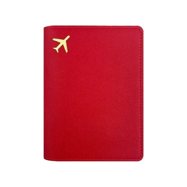 Fashion travel cover for PU leather passport with engraving of aircraft motive - passport protection and credit cards