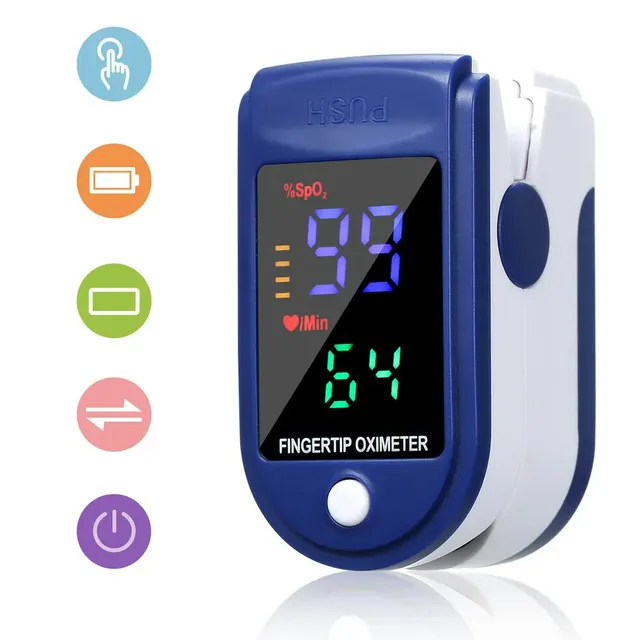 Oximeter to finger for home measurement of blood saturation by oxygen and heart rate