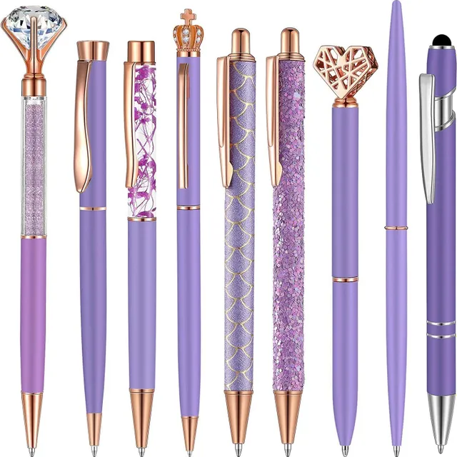 Beautiful set of pens with shimmering diamonds and liquid sand for elegant writing - Perfect gift for women, school, wedding and office