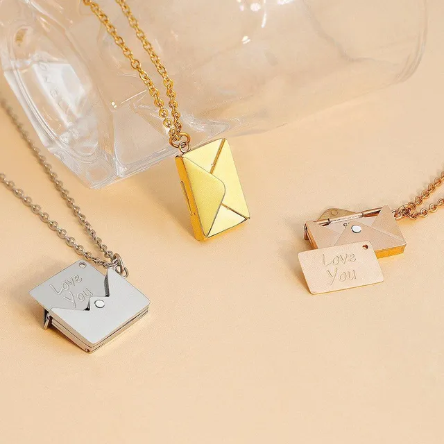 Necklace with locket in the shape of an opening envelope - Love You