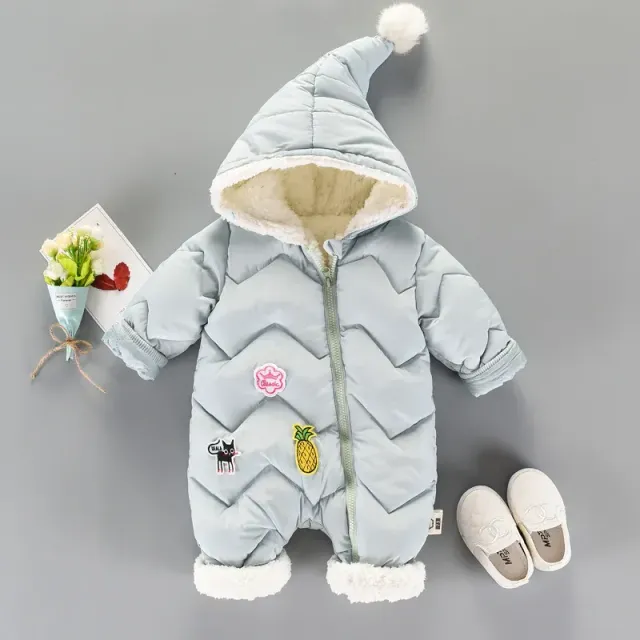 Detský zimný teplý bavlnený overal s kapucňou pre novorodencov