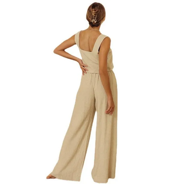 Women's V-neck pants and top with wide legs