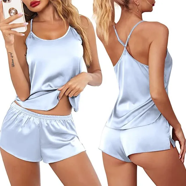 Women's sexy modern satin pyjama set with crossed back and shorts Celin