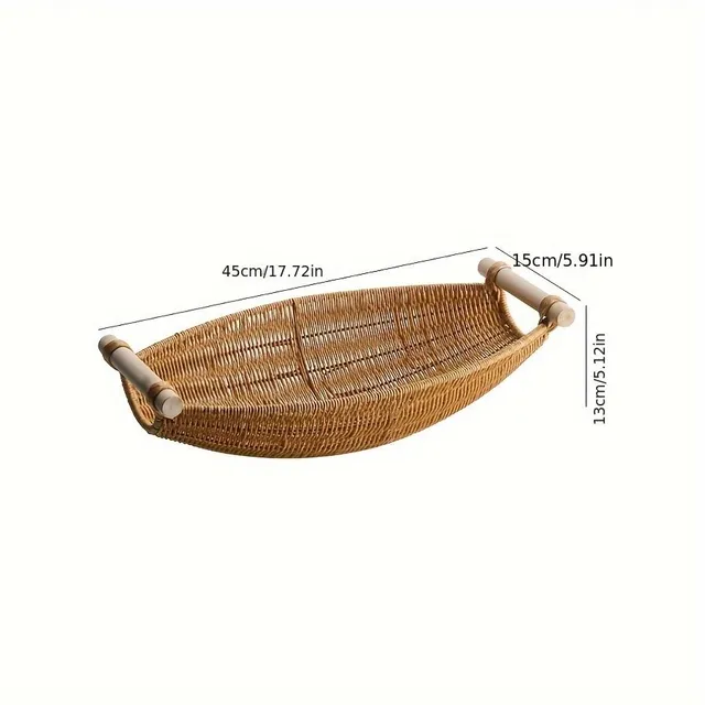 Fruit basket with rustic charm: hand woven from imitation rattan with wooden handles, ideal as decoration