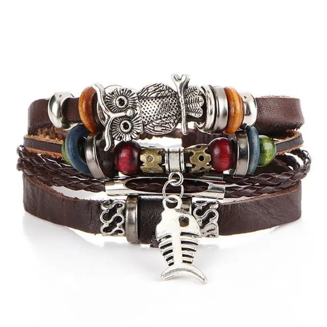 Men's leather bracelet set